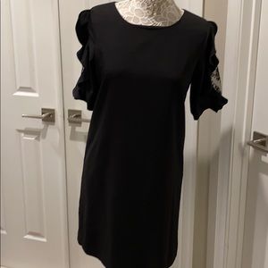 Aqua Black Lace Ruffle Sleeve Dress
